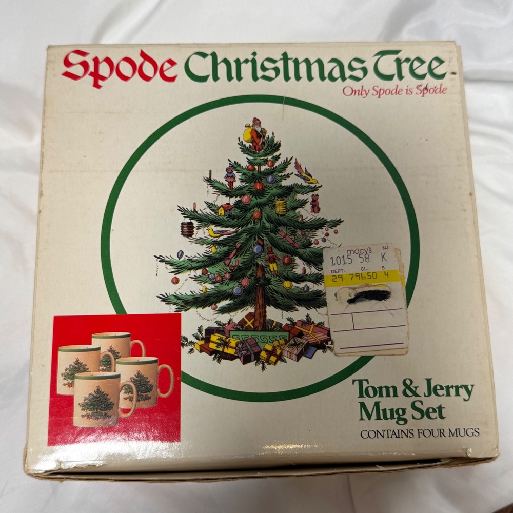 Vintage Spode Tom & Jerry Mug Set of 4 Made in England Christmas Tree Ceramic